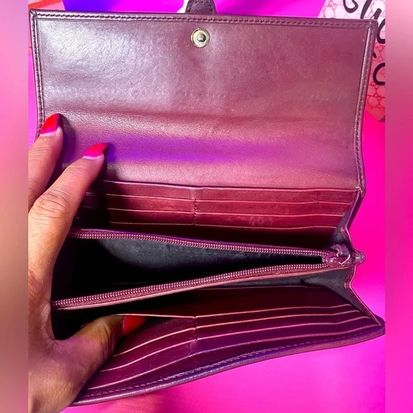GUCCI Maroon w/Silver Hardware Leather Long Wallet, EUC - Picture 10 of 16